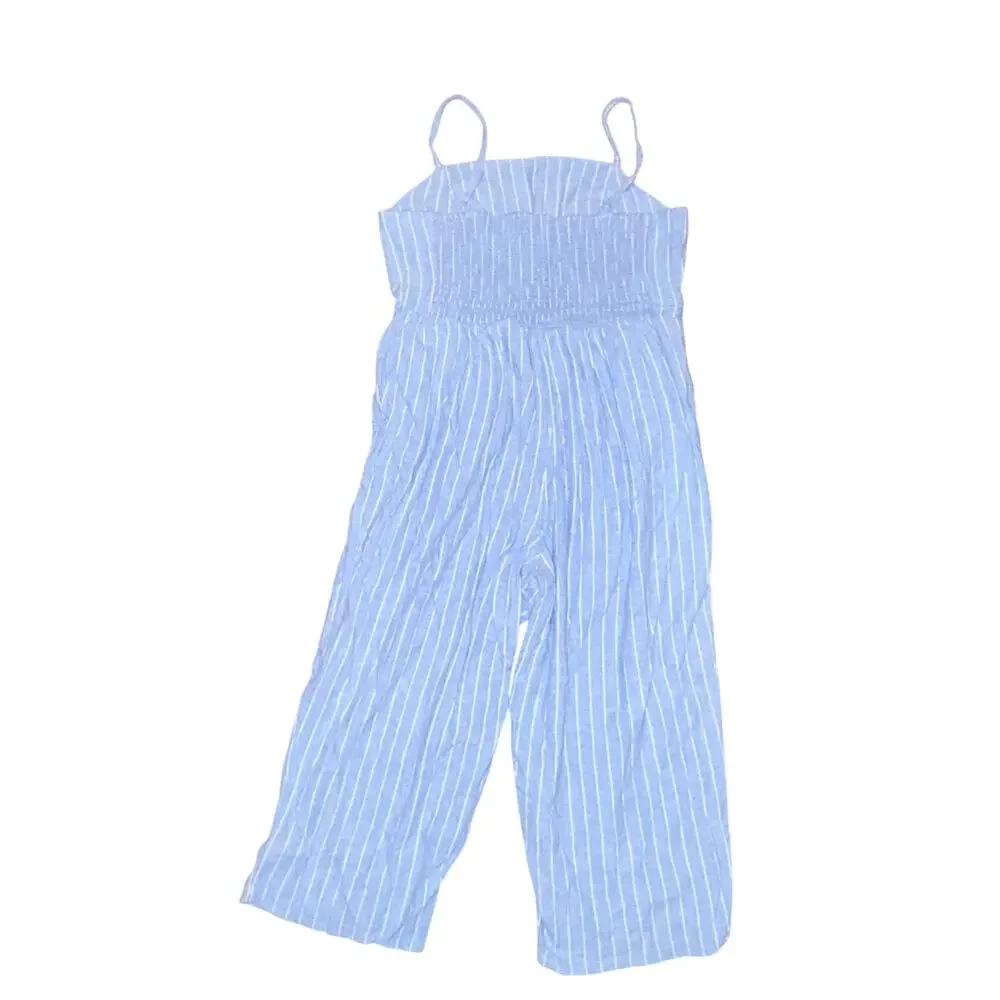 Old Navy Sleeveless Cami Jumpsuit Women's Size XL Blue Striped Linen Blend